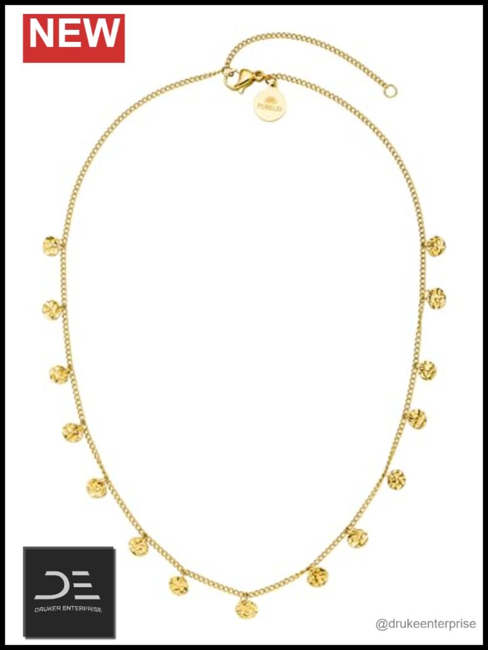 18K Gold Plated Stainless Steel Waterproof Chain Necklace with Coins Adjustable